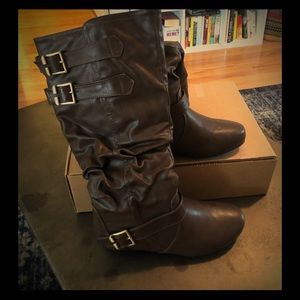 Never warn Knee height brown boots size 9